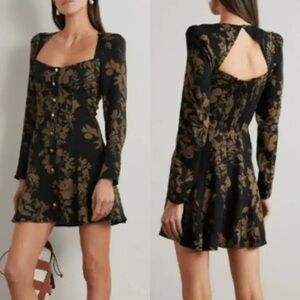 Reformation Black and Brown Floral Long Sleeve Dress